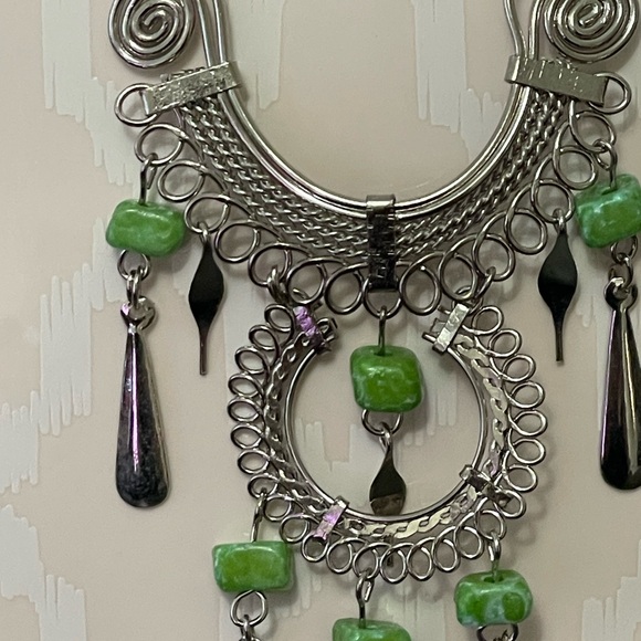 Ornate Green and Silver Necklace with Crystal Centerpiece * Handmade in Thailand - Picture 3 of 4